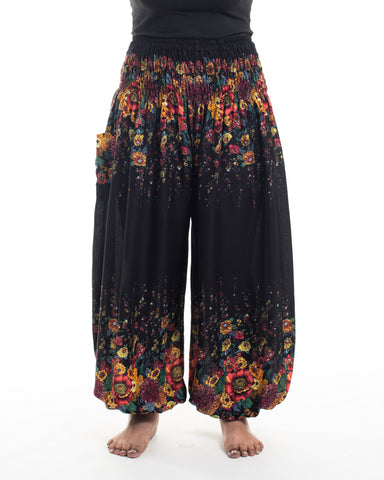 Plus Size Floral Unisex Harem Pants in Black