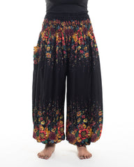 Plus Size Floral Unisex Harem Pants in Black