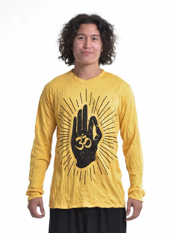 Sure Design Unisex Hand of Om Long Sleeve T-Shirt Yellow