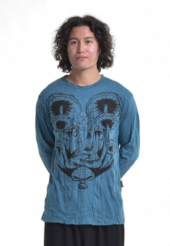 Sure Design Unisex Spiritual Shroom Cat Long Sleeve T-Shirt Denim Blue