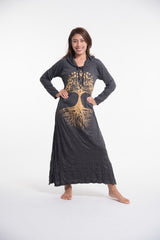 Sure Design Womens Tree Of Life Long Sleeve Hoodie Dress Gold on Black