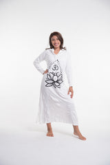 Sure Design Womens Lotus Om Long Sleeve Hoodie Dress White