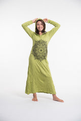 Sure Design Womens Lotus Mandala Long Sleeve Hoodie Dress Lime