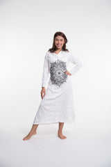 Sure Design Womens Lotus Mandala Long Sleeve Hoodie Dress White