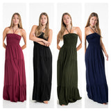 Wholesale Assorted set of 5 Solid Color Smocked Maxi Dresses - $65.00