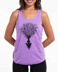 Super Soft Cotton Womens Meditation Tree Tank Top in Violet