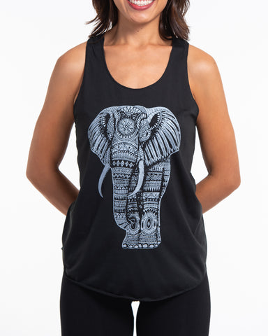 Super Soft Cotton Womens Regal Elephant Tank Top in Black