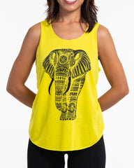 Super Soft Cotton Womens Regal Elephant Tank Top in Yellow