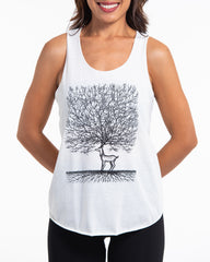 Super Soft Cotton Womens Bambi Tree Tank Top in White