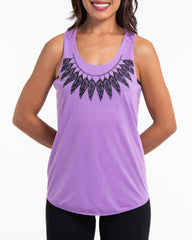 Super Soft Cotton Womens Feather Necklace Tank Top in Violet