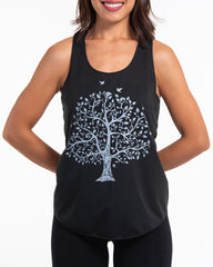 Super Soft Cotton Womens Tree Tank Top in Black