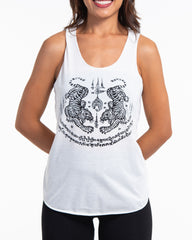 Super Soft Cotton Womens Tiger Tattoo Tank Top in White