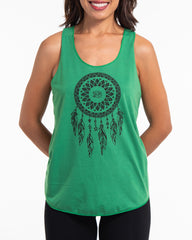 Super Soft Cotton Womens Dreamcatcher Tank Top in Green