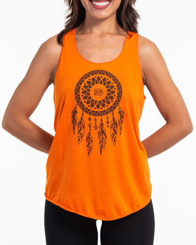 Super Soft Cotton Womens Dreamcatcher Tank Top in Orange