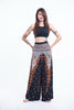 Peacock Feathers Straight Cut Wide Leg Palazzo with Elastic Back Waistband in Black