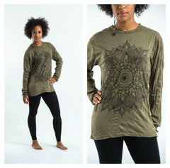 Sure Design Unisex Lotus Mandala Long Sleeve T-Shirt Green