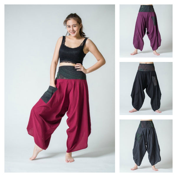 Wholesale Assorted Set of 5 Women's Thai Button Up Cotton Pants with Hill  Tribe Trim