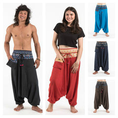 Assorted Set of 10 Unisex Pinstripe Cotton Low Cut Harem Pants with Elephant Trim