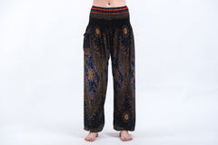 Peacock Eye Unisex Harem Pants in Black