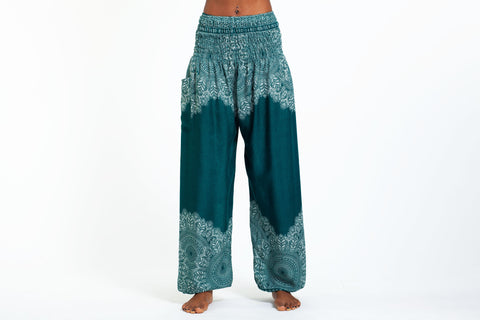 Floral Mandalas Unisex Harem Pants in Turquoise