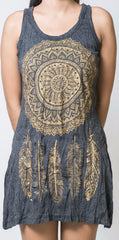 Sure Design Women's Dreamcatcher Tank Dress Gold on Black